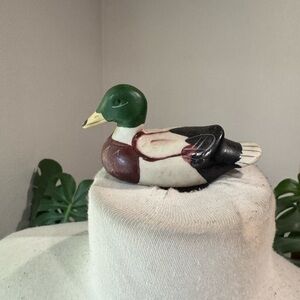 Vintage Ceramic Mallard Duck‎ Figurine Mini Decoy ~5” Long Cottagecore